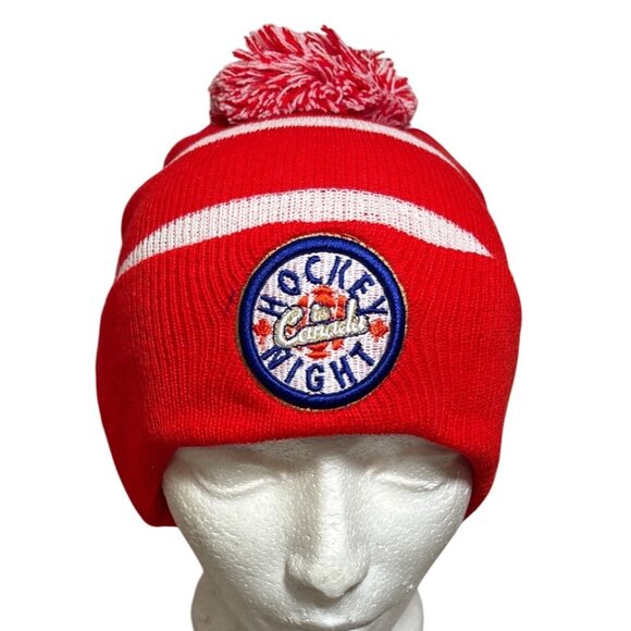 Hockey Night In Canada Red Knit Beanie With Pom & Budweiser Logo Patch - Picture 1 of 5
